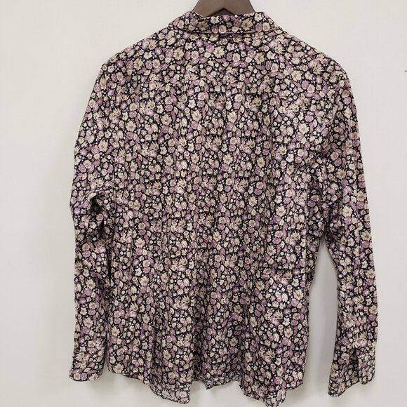 Chaps Womens Floral Long Sleeve No Iron Button Up Top Size 2X Office Preppy - Picture 2 of 9